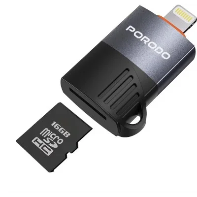 Porodo Otg Adapter With Lightning Port - Tf Card Reader - 480 Mbps Transfer Speed ​​- Black